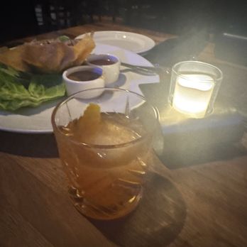 Yard House - Smoked old fashioned drink and lettuce wrap - New American Near Me - Costa Mesa, California