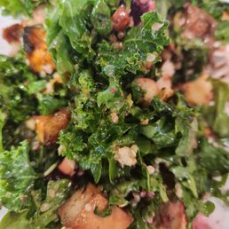 Earth Bowl salad. Got mine with Sesame Tofu. Kale mix greens, sweet potatoes, apples, and beets. Extra chopped almonds. Earth Bowl salad. Got mine with Sesame Tofu. Kale mix greens, sweet potatoes, apples, and beets. Extra chopped almonds.