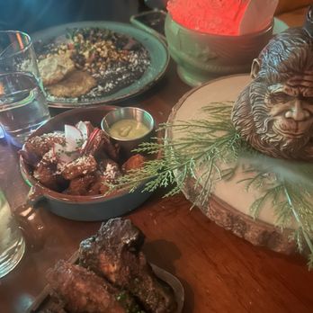 Inside Passage - Carne asada plate; Carribean Spicy Shrimp; Jerk Wings (Rumba menu). Dinnglehopper & Camera Shy cocktails. June 2025 - Cocktail Bars Near Me - Seattle, Washington