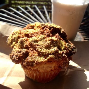 Dave's Coffee - The humungous Corn Peach Muffin with chunks of fresh peach in them. Saved 1/2 for later. My frozen chai tea + muffin costed $6. - Coffee & Tea Near Me - Charlestown, Rhode Island