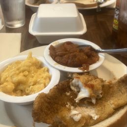 Catfish dinner with macaroni and yams Catfish dinner with macaroni and yams