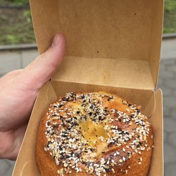 Moonrise Bagels - Everything stuffed bagel with Sausage, egg and cheese. - Bagels Near Me - New York, New York Moonrise Bagels - Everything stuffed bagel with Sausage, egg and cheese. - Bagels Near Me - New York, New York