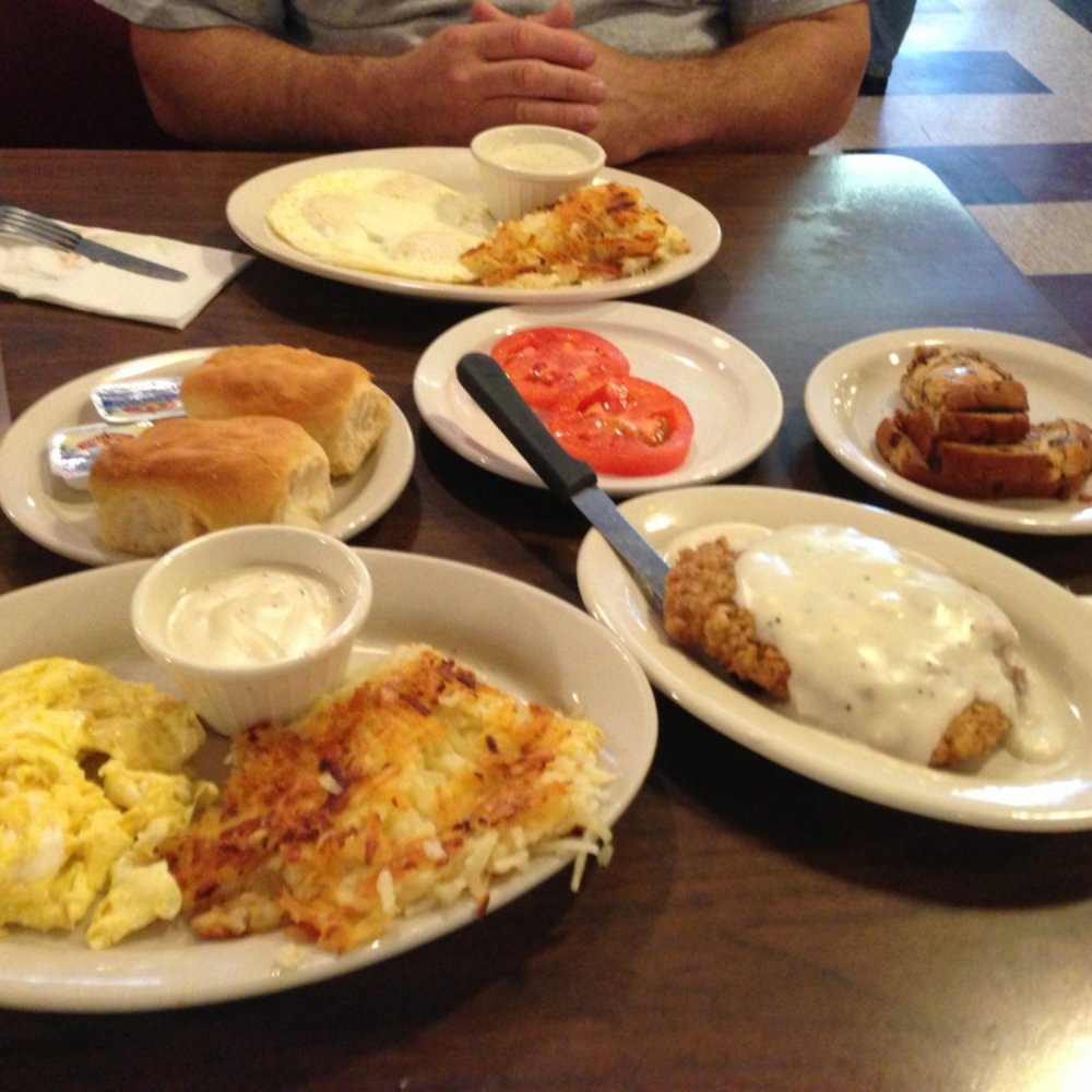 Chicken fried steak breakfast and steak breakfast (steak sent back. Ordered medium got blue rare. ) Chicken fried steak breakfast and steak breakfast (steak sent back. Ordered medium got blue rare. )
