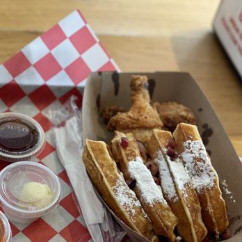 Sweet Chick - Fried chicken with bacon and cheese waffle. - Breakfast & Brunch Near Me - Brooklyn, New York Sweet Chick - Fried chicken with bacon and cheese waffle. - Breakfast & Brunch Near Me - Brooklyn, New York