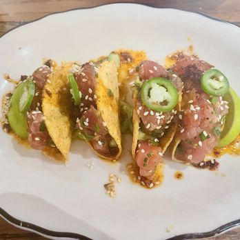 Muchacho - Ahi tuna tacos. Tastes great but fall apart on first bite. - Tex-Mex Near Me - Southlake, Texas Muchacho - Ahi tuna tacos. Tastes great but fall apart on first bite. - Tex-Mex Near Me - Southlake, Texas