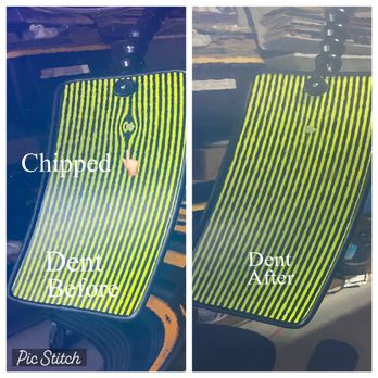 Dent Revive - 2021 Kia Sorento door dent. Here's what a dent looks like under our PDR line board. This helps us see the dents true identity! - Mobile Dent Repair Near Me