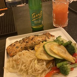 Salmon. Veggies. Cabbage.