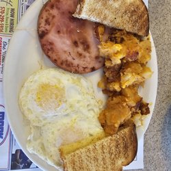 Pittston Diner - 2 eggs with ham, toast, and home fries.