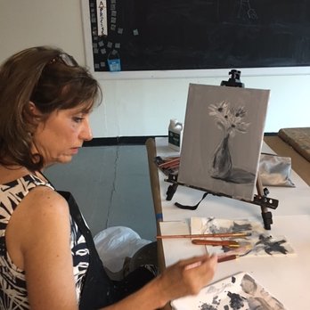 Blue Door Art Studio - Adult student using oil paints in our evening class. - Art Classes Near Me - Smithfield, Rhode Island