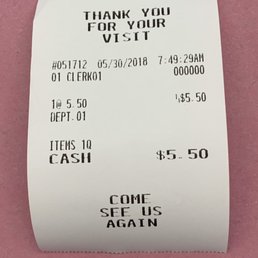 Receipt dated 5/30/2018 and no Business name listed.