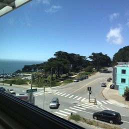 View from room 302. There is a nice little table at the window so you could sit and see the ocean.