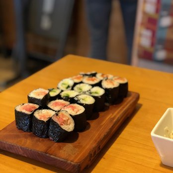 Musashi's - Spicy Tuna, Avocado/Cucumber, and Salmon Rolls (front to back) - Japanese Near Me - Bellevue, Washington Musashi's - Spicy Tuna, Avocado/Cucumber, and Salmon Rolls (front to back) - Japanese Near Me - Bellevue, Washington