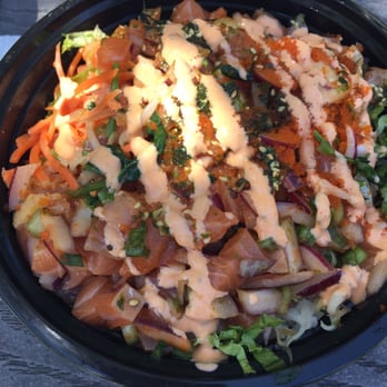 BB Bowl - Salmon poke bowl with medium spicy sauce. SO good - Korean Near Me - Alameda, California BB Bowl - Salmon poke bowl with medium spicy sauce. SO good - Korean Near Me - Alameda, California