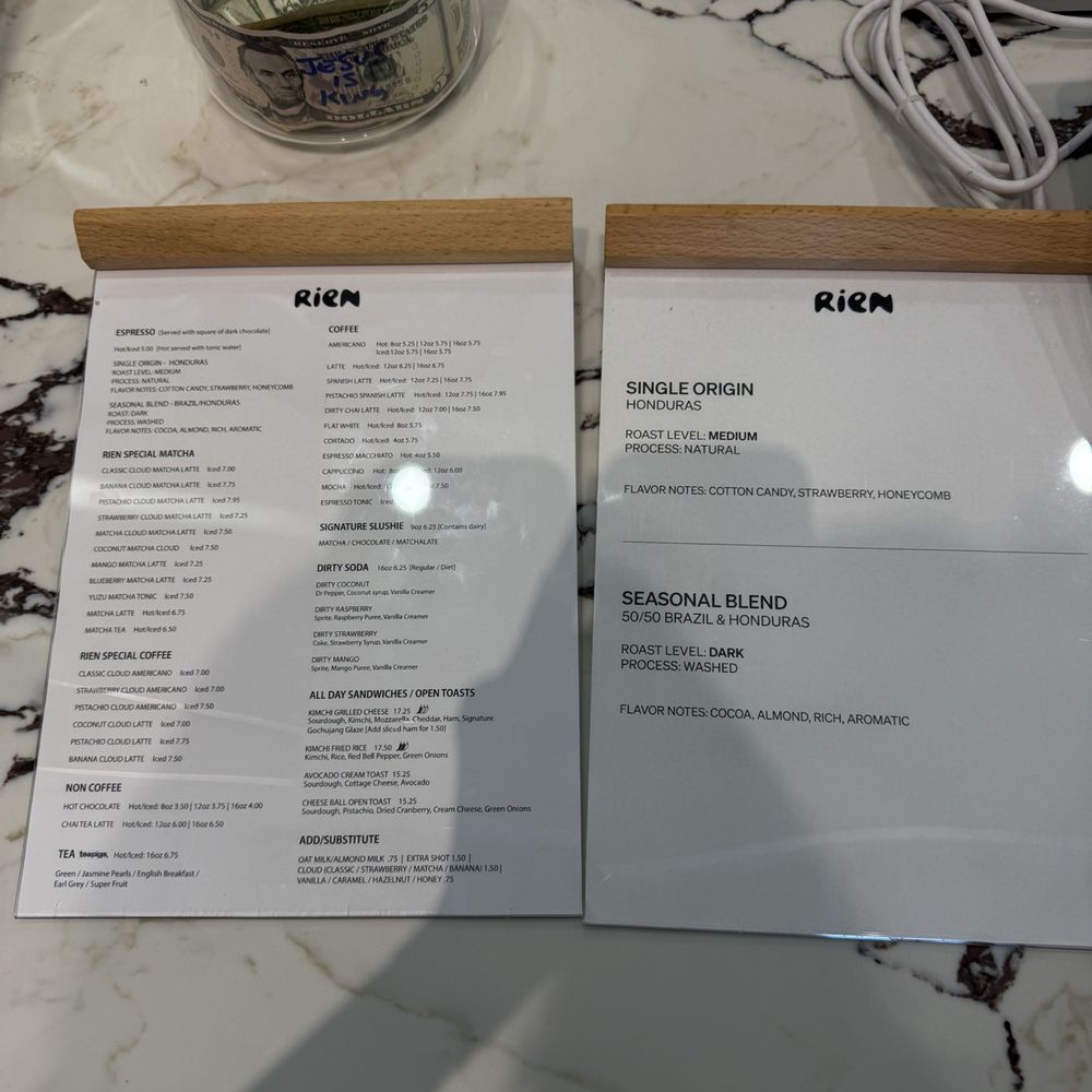 Rien Coffee - Menu as of June 2026 - Coffee & Tea Near Me - Orange, California