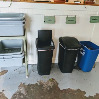 Simple Cafe & Juice Bar - Table bussing area with compost bin - Juice Bars & Smoothies Near Me - Asheville, North Carolina