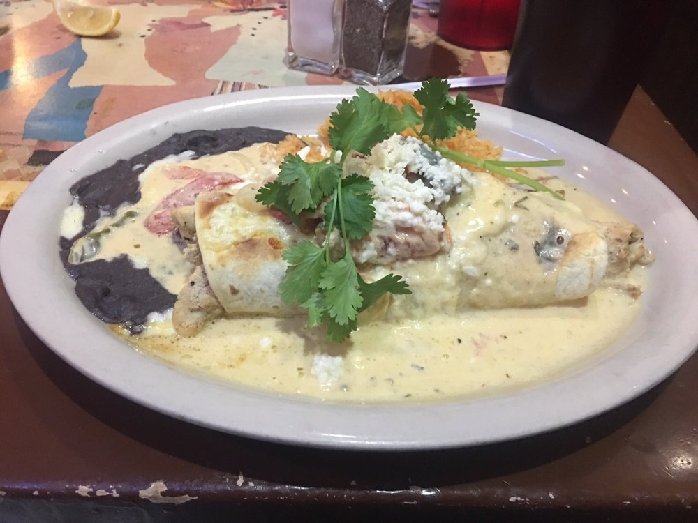 Order BURRITO POLLO EN RAJAS food online from Taqueria Los Hermanos store, Tucker on bringmethat.com