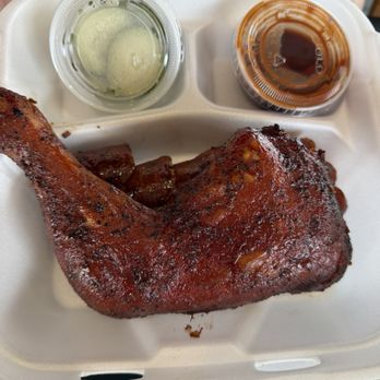 Brisket & Rice - Chicken leg quarter and House Sausage Link - Barbeque Near Me - Houston, Texas