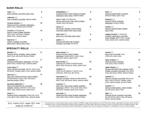 Menu photo 2 Park Harvey Sushi Oklahoma City, OK