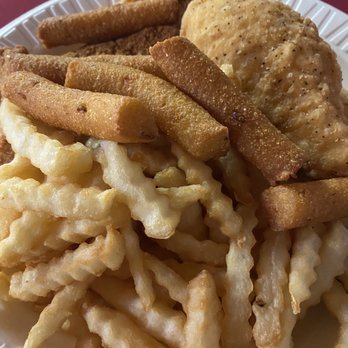 Cook's Fish Barn - French Fries, Hushpuppies, Chicken Tenders, and some hidden Steak Fingers! - Seafood Near Me - Comanche, Texas