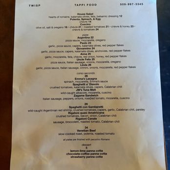Tappi - Menu July 2025 - Italian Near Me - Twisp, Washington