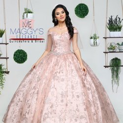 Maggy's Elegance Quinceanera & Bridal - DaVinci tulle, lace, and feminine off-the-shoulder cap sleeves with sparkly, floral pattern!