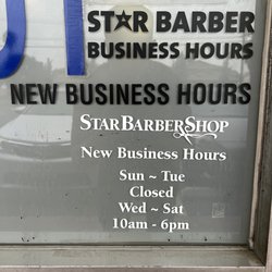 Star Barber - New Business Hours. Photo taken 09/09/22