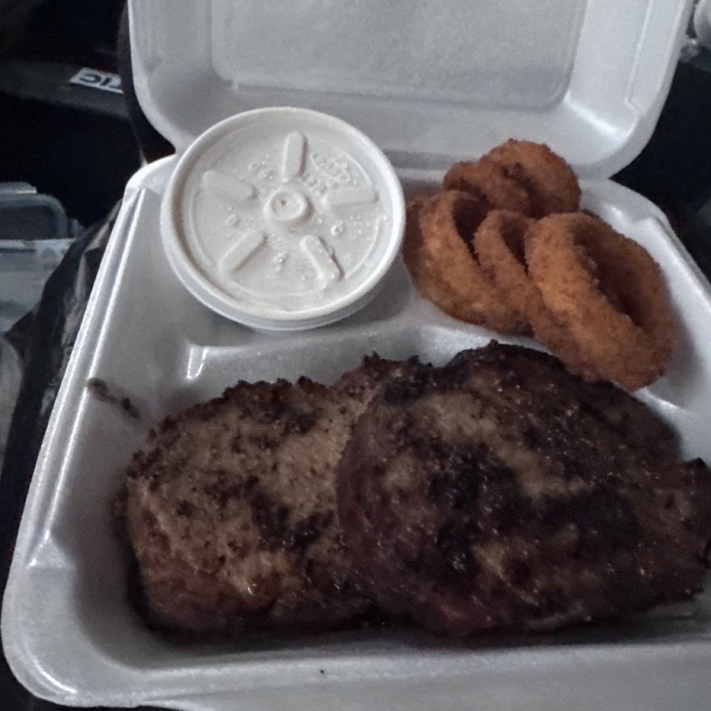 Triple E Barbque - Pork chops, onion rings and potato salad - Barbeque Near Me - Ullin, Illinois Triple E Barbque - Pork chops, onion rings and potato salad - Barbeque Near Me - Ullin, Illinois