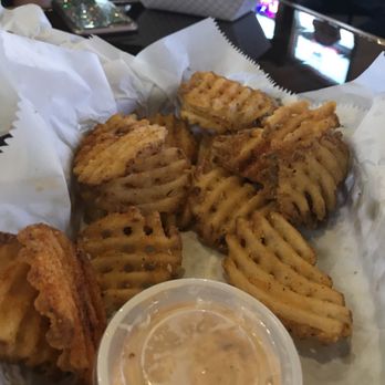 Trolley Wing Company - Waffle fries or also known as criscut fries, pretty decent but they get hard fast. - Chicken Wings Near Me - Midvale, Utah Trolley Wing Company - Waffle fries or also known as criscut fries, pretty decent but they get hard fast. - Chicken Wings Near Me - Midvale, Utah