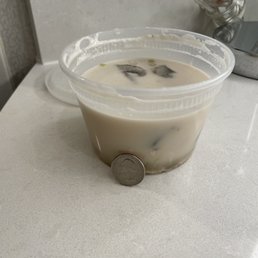 Smaller portion for $10 soup and a couple of chicken pieces and 3 mushrooms. Smaller portion for $10 soup and a couple of chicken pieces and 3 mushrooms.