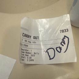Second receipt clearly saying fork Second receipt clearly saying fork