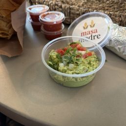 Guacamole (half size), salsa, and chips. Guacamole (half size), salsa, and chips.