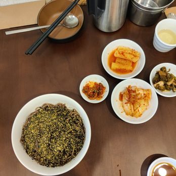 Yeodongsik - Perilla noodles and banchan. - Korean Near Me - Eastwood, NSW
