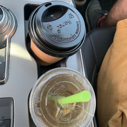 Mining City Mud - Regular latte with whole milk, and iced green tea