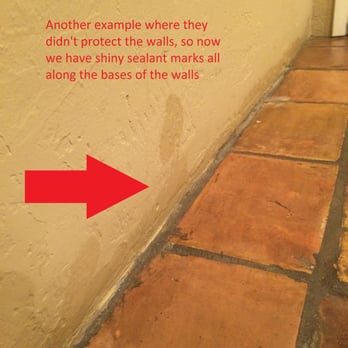Seal Systems - Sloppy work - didn't protect the walls when they mopped on the sealant. - Tiling Near Me Seal Systems - Sloppy work - didn't protect the walls when they mopped on the sealant. - Tiling Near Me