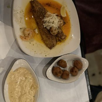Half Shell Oyster House - Redfish Orleans with cheese grits and hush puppies - Seafood Near Me - Biloxi, Mississippi