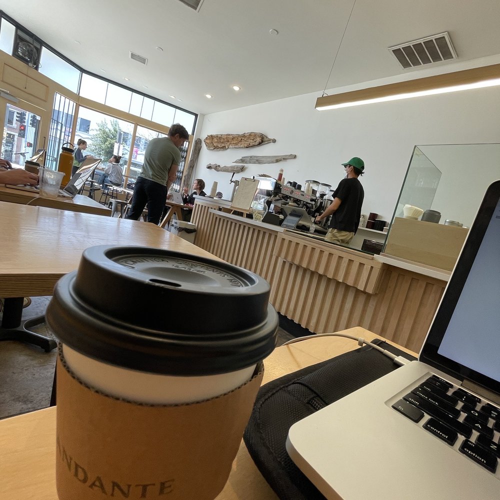 Andante Coffee Roasters - Inside on Friday morning, good vibes. Delish coffee. Good for working on laptop. Gracias! - Coffee & Tea Near Me - Los Angeles, California Andante Coffee Roasters - Inside on Friday morning, good vibes. Delish coffee. Good for working on laptop. Gracias! - Coffee & Tea Near Me - Los Angeles, California