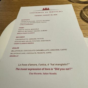Barone Ricasoli - Menu for the pre-fix dinner - Gaiole In Chianti, SI