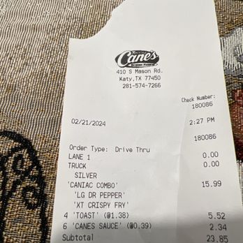 Raising Cane's Chicken Fingers - What I ordered - Fast Food Near Me - Katy, Texas