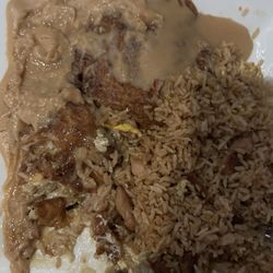 Panda Gourmet - Egg Foo Young and rice.