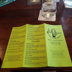 Wine Rack - Back side of the menu with salads and small plates.