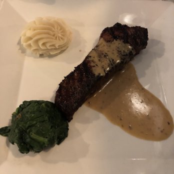 Daniel's Bistro - Strip steak accompanied with only a tablespoon of mash and spinach. I was still hungry after this meal. - French Near Me - Point Pleasant Beach, New Jersey Daniel's Bistro - Strip steak accompanied with only a tablespoon of mash and spinach. I was still hungry after this meal. - French Near Me - Point Pleasant Beach, New Jersey