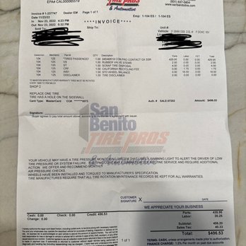San Benito Tire Pros - Invoice - Tires Near Me - Hollister, California San Benito Tire Pros - Invoice - Tires Near Me - Hollister, California