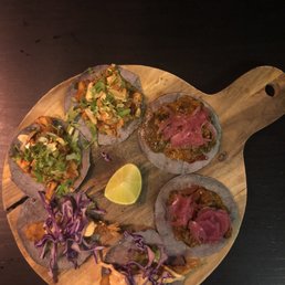 Beef, shrimp and chicken tacos. Beef, shrimp and chicken tacos.