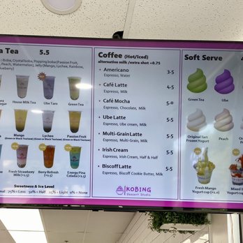 Kobing Dessert Studio - 08.06.23 boba, coffee and soft serve menu - Desserts Near Me - Citrus Heights, California