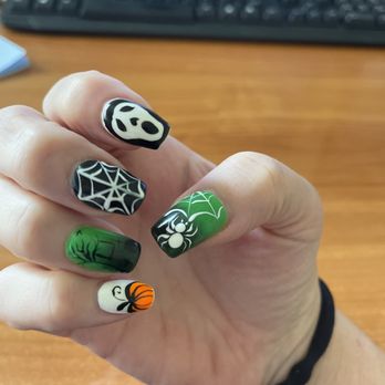 Rosy Nails Tigard Plaza - Halloween nails with colors that glow under a black light and hand painted intricate details by Tammy. So many compliments!!! - Nail Salons Near Me - Tigard, Oregon Rosy Nails Tigard Plaza - Halloween nails with colors that glow under a black light and hand painted intricate details by Tammy. So many compliments!!! - Nail Salons Near Me - Tigard, Oregon
