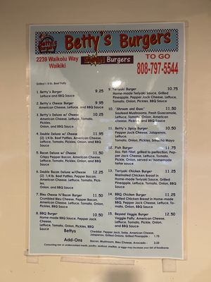 Menu photo 1 Betty’s Burgers Honolulu, HI Menu photo 1 Betty’s Burgers Honolulu, HI