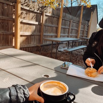 Lamppost Coffee - Lampa latte and blueberry muffin (kind of dry) - Coffee & Tea Near Me - Georgetown, Texas