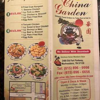 China Garden - Menu Pg 1 - May 2024 - Chinese Near Me - Murfreesboro, Tennessee