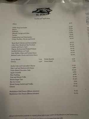 Menu photo 4 St John Bar and Restaurant London, XGL Menu photo 4 St John Bar and Restaurant London, XGL
