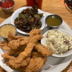 Bantam & Biddy - Fried Chicken Tenders Fried Brussels Sprouts and potato salad